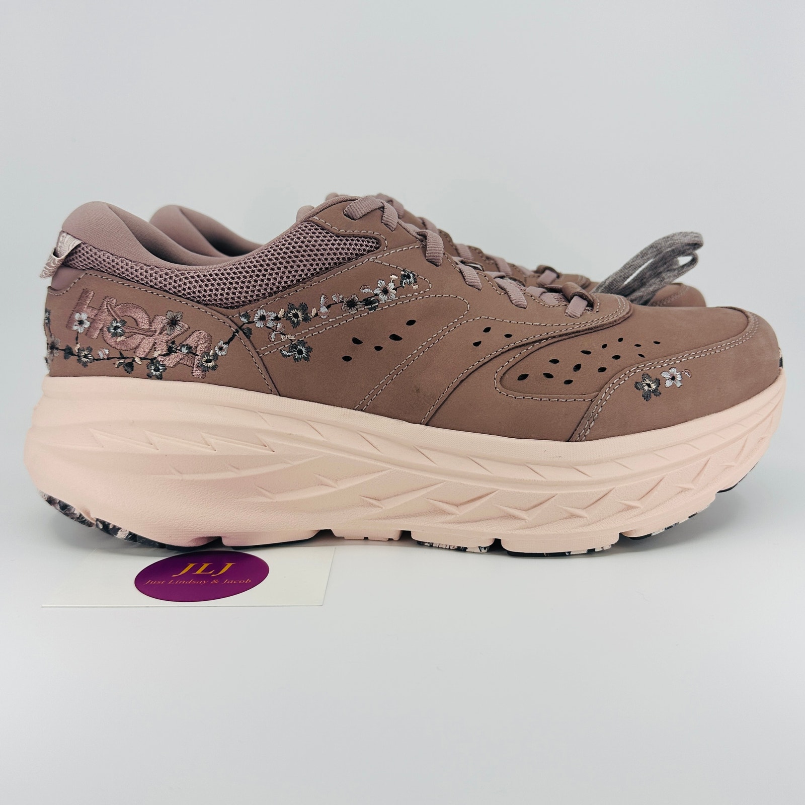 Hoka One One Bondi L Leather Bp Vibrant Bloom Running Shoes 'Quartzite' Size 12